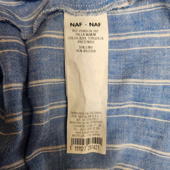 NAF NAF Paris Womens |M| Linen Blend Blue/White Stripe Sleeveless V-Neck Popover - Picture 6 of 8